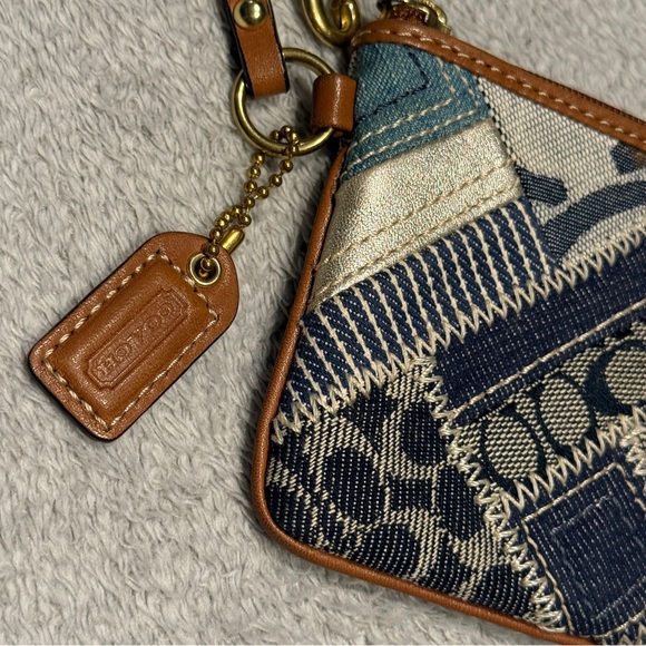NWOT Coach Signature Indigo Denim and Leather Patchwork Wristlet